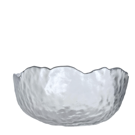 Asymmetrical Clear Bowl Frosted Textured Glass Set/4 Fruit Cereal Ice Cream etc.