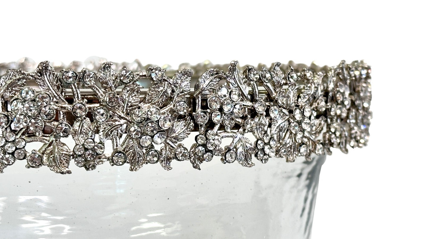 Tall Pedestal Fruit Salad Bowl Clear Glass Silver Base & Silver Crystal Rim