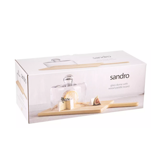 Cheese Charcuterie Board Wood Paddle w/Glass Dome Sandro by Home Essentials