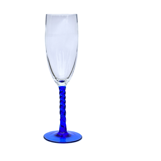 Champagne Glass Cobalt Blue Flute Twisted Stem Cristal D'Arques Durand Angelique