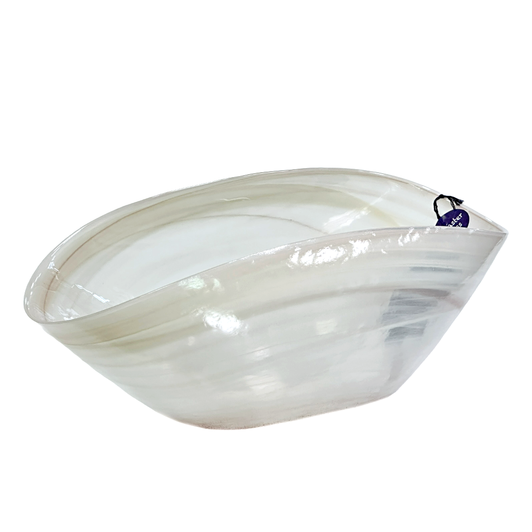 Alabaster Curved Decorated Bowl Hand Decorated Translucent Cream & Taupe Swirls