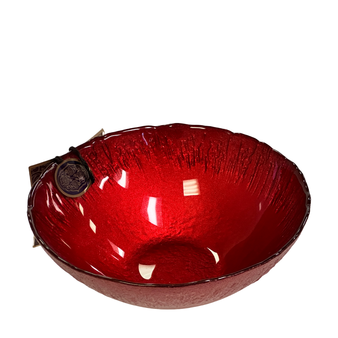 Christmas Red Sparkling Glass Dinner Side Bowl w/Textured Back, Salads, Desserts