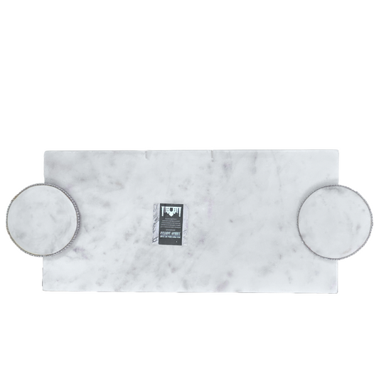 Marble Charcuterie Serving Board Dessert Tray 2 Raised Platforms w/Crystals 21x8