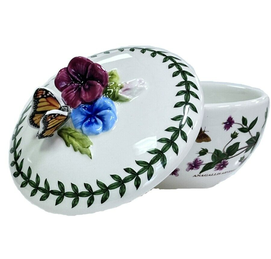 PORTMEIRION Trinket Box w/Lid Botanic Garden Bouquet Vibrant Flowers & Butterfly