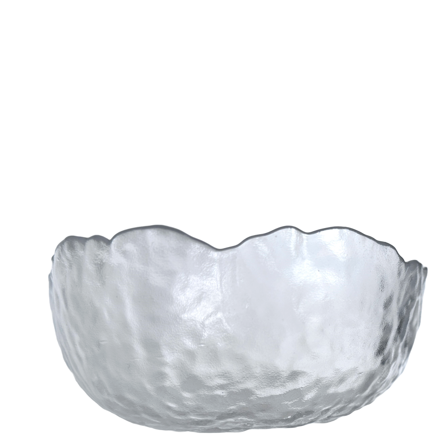 Asymmetrical Clear Bowl Frosted Textured Glass Set/4 Fruit Cereal Ice Cream etc.