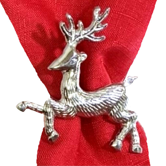 Napkin Rings Christmas Reindeer, Silver Metal Textured by Isaac Mizrahi Set/4