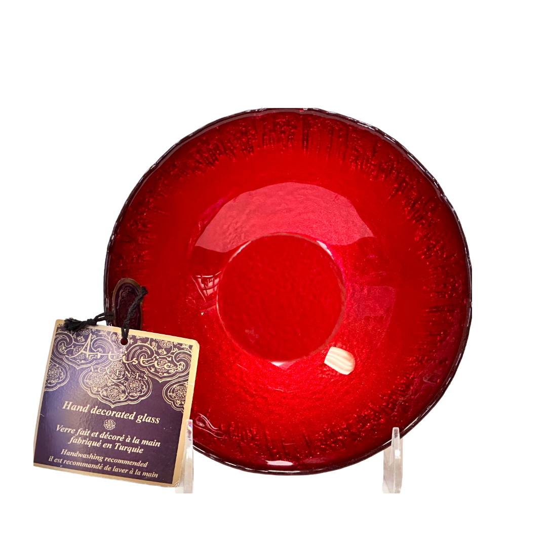 Christmas Red Sparkling Glass Dinner Side Bowl w/Textured Back, Salads, Desserts