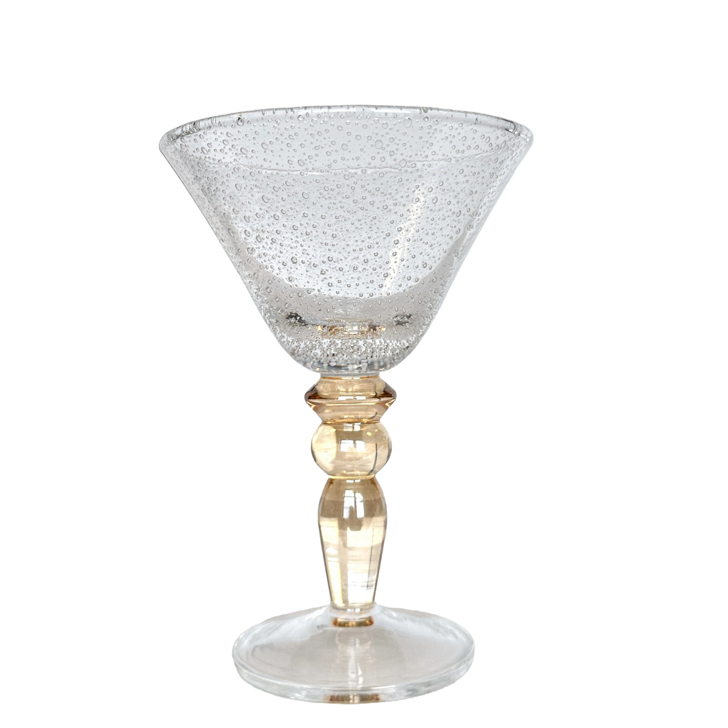 Martini Glass or Wine Goblet, Thick Bubble Glass, Translucent Amber Gold Stem