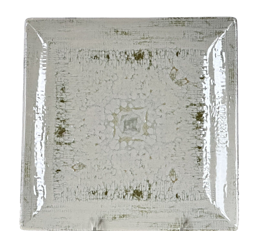 Square Plate 9.5" Distressed Antique Look Green & Tan by Ipec Set/4 Unique Plate
