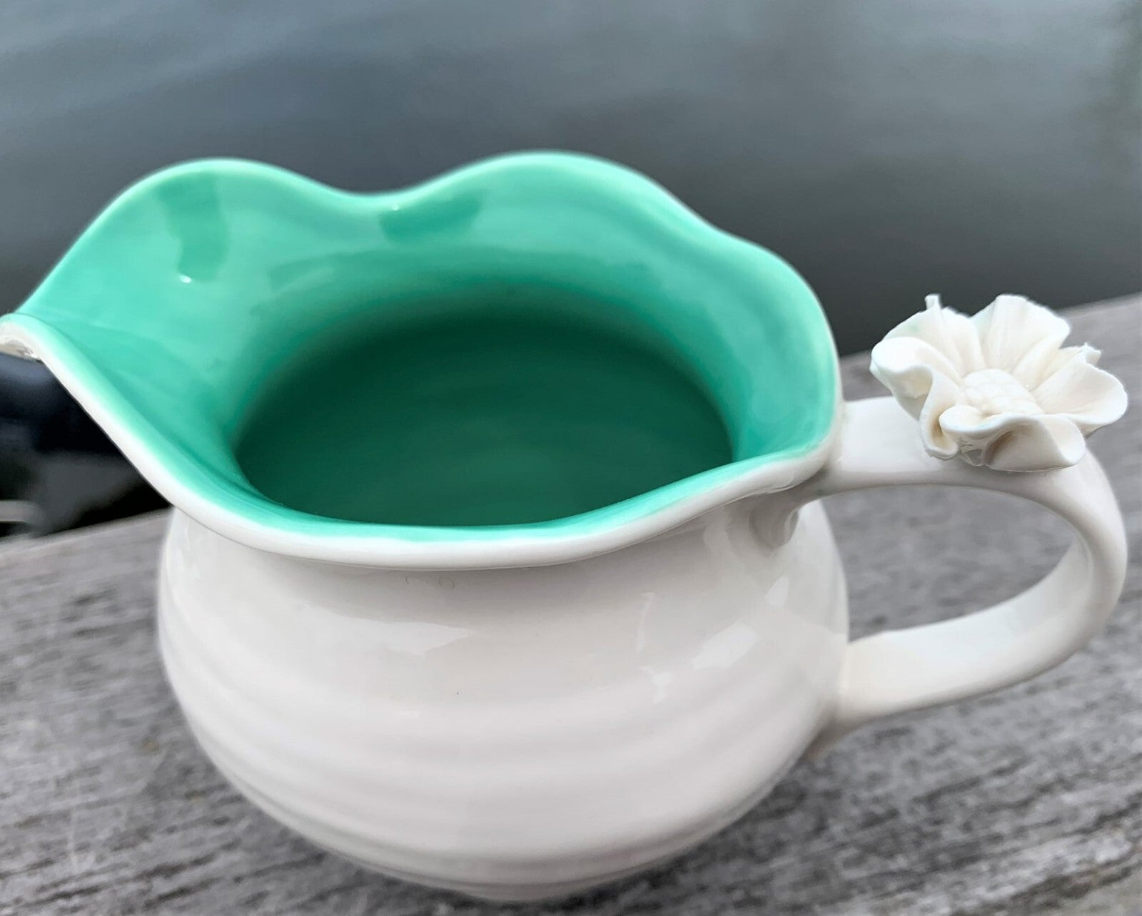 Grace's Teaware 3 PC Tea Set, White Porcelain w/3D Turquoise Floral Lid/Trim