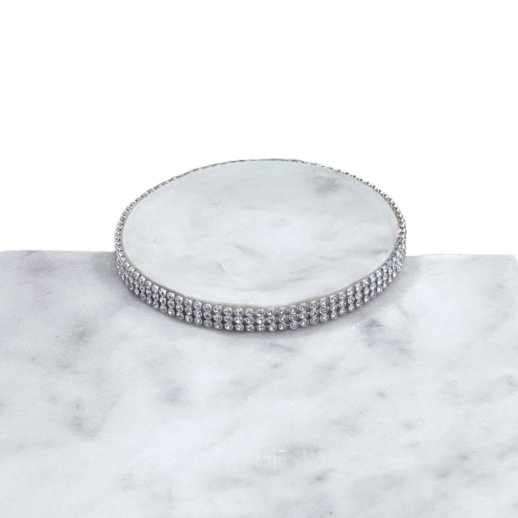 Marble Charcuterie Serving Board Dessert Tray 2 Raised Platforms w/Crystals 21x8