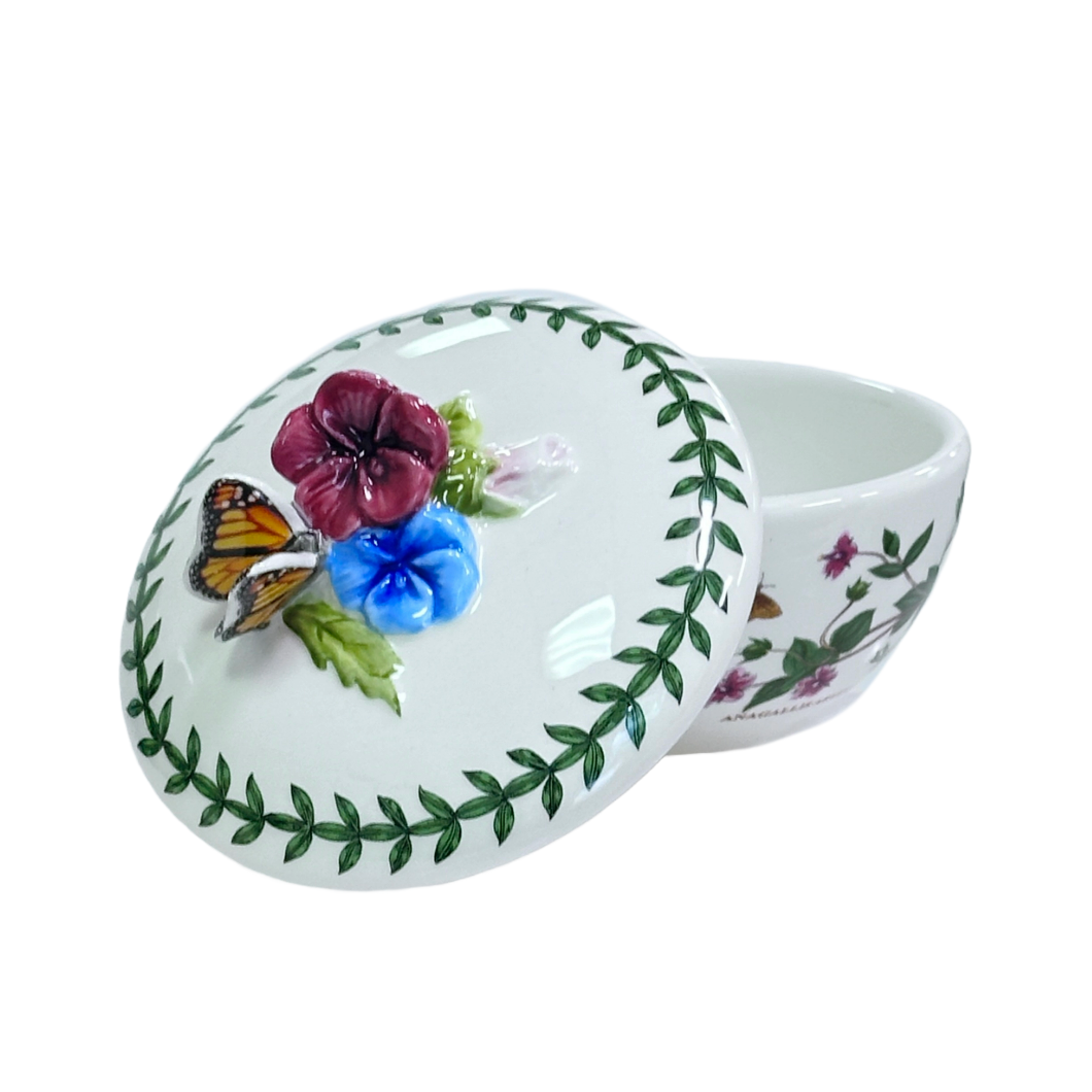 PORTMEIRION Trinket Box w/Lid Botanic Garden Bouquet Vibrant Flowers & Butterfly