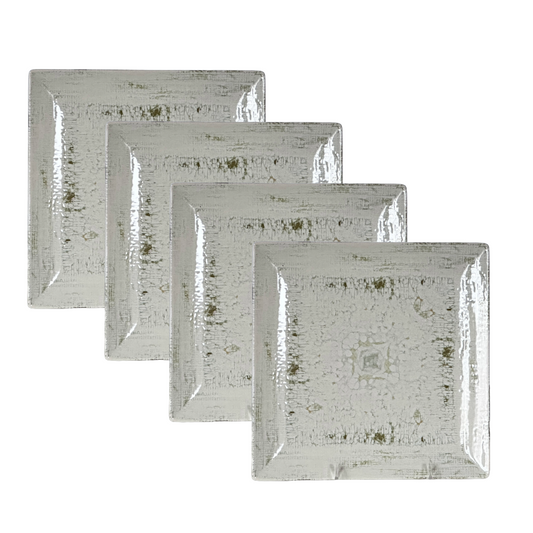 Square Plate 9.5" Distressed Antique Look Green & Tan by Ipec Set/4 Unique Plate