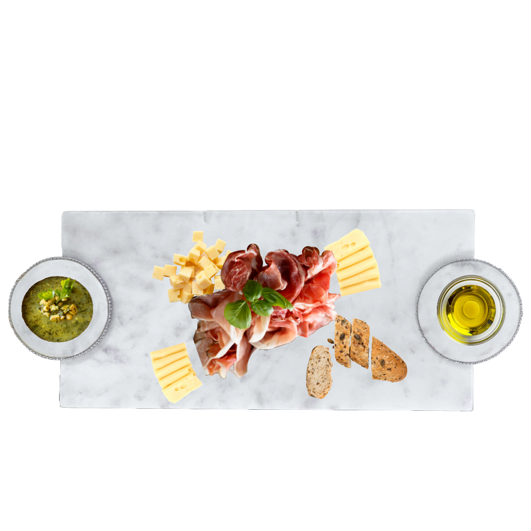 Marble Charcuterie Serving Board Dessert Tray 2 Raised Platforms w/Crystals 21x8