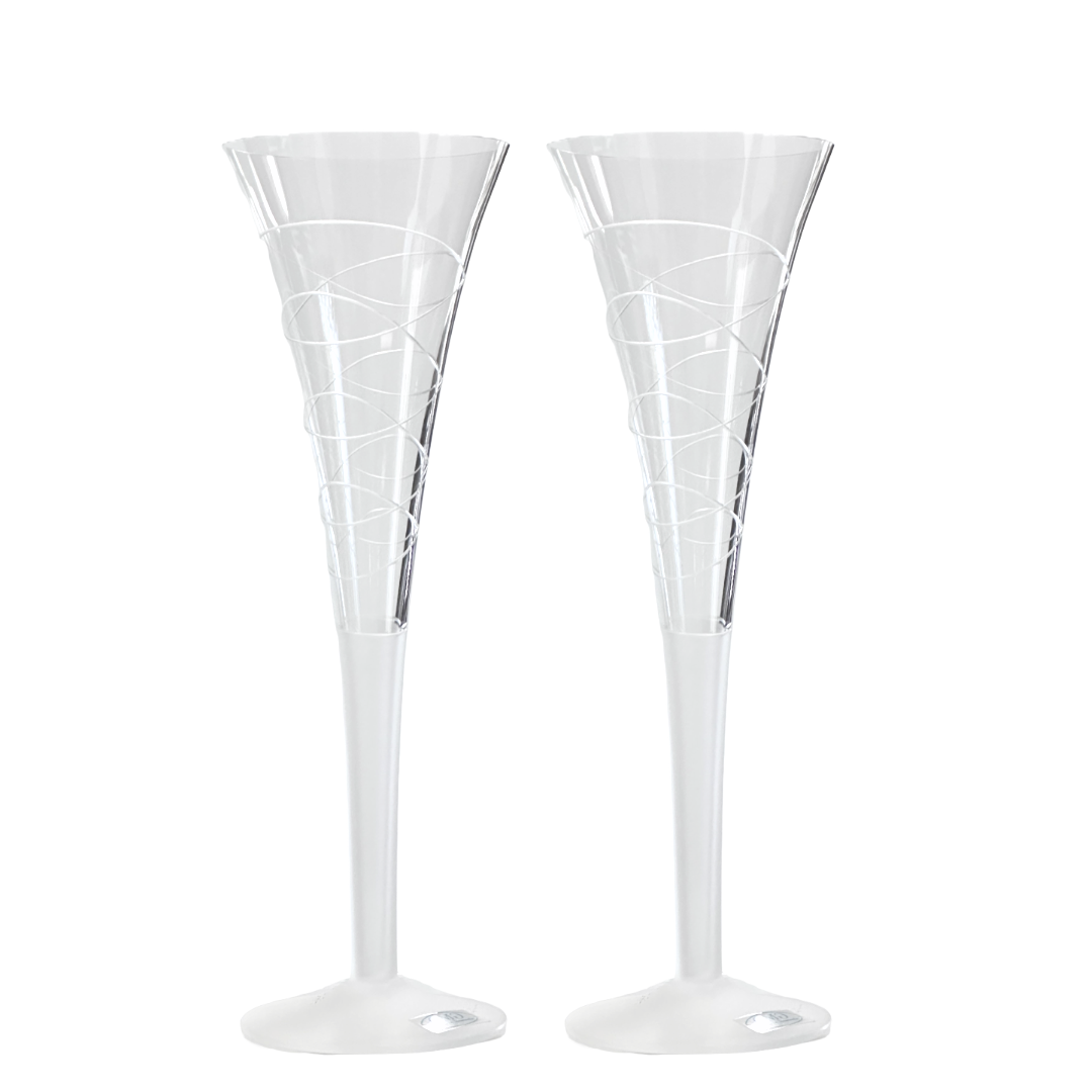 Champagne Flute Frosted Stemmed Glass Abstract Frosted Swirls Wedding Toast Set2