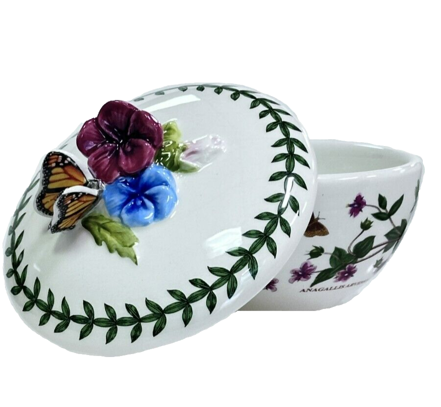 PORTMEIRION Trinket Box w/Lid Botanic Garden Bouquet Vibrant Flowers & Butterfly