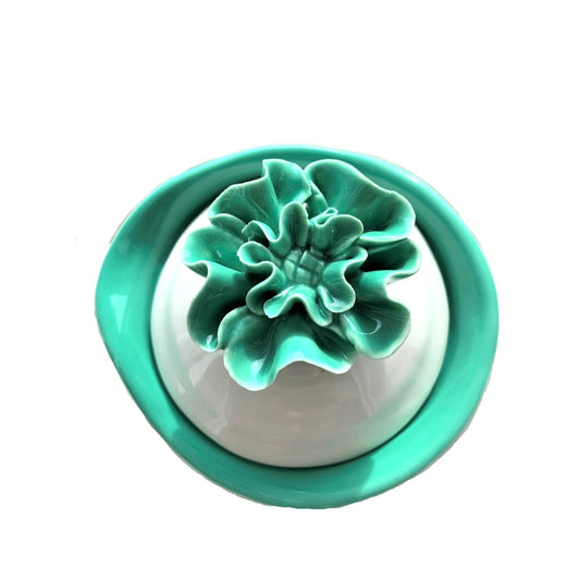 Grace's Teaware 3 PC Tea Set, White Porcelain w/3D Turquoise Floral Lid/Trim