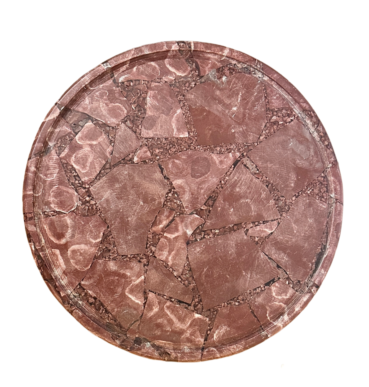 Broken Red Stone Cake Stand Tray with Marble Texture & Round Silver Feet