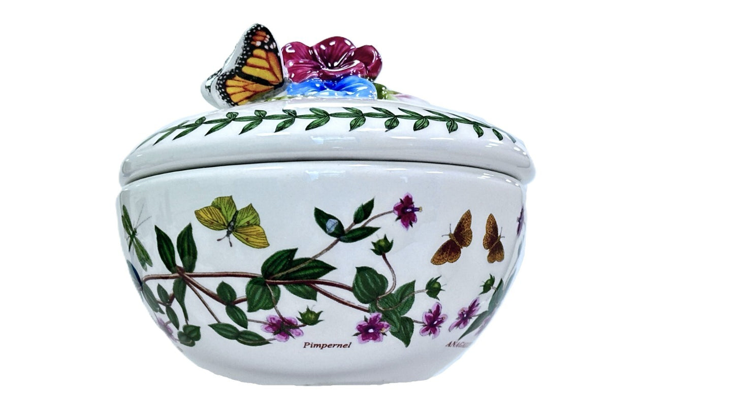 PORTMEIRION Trinket Box w/Lid Botanic Garden Bouquet Vibrant Flowers & Butterfly