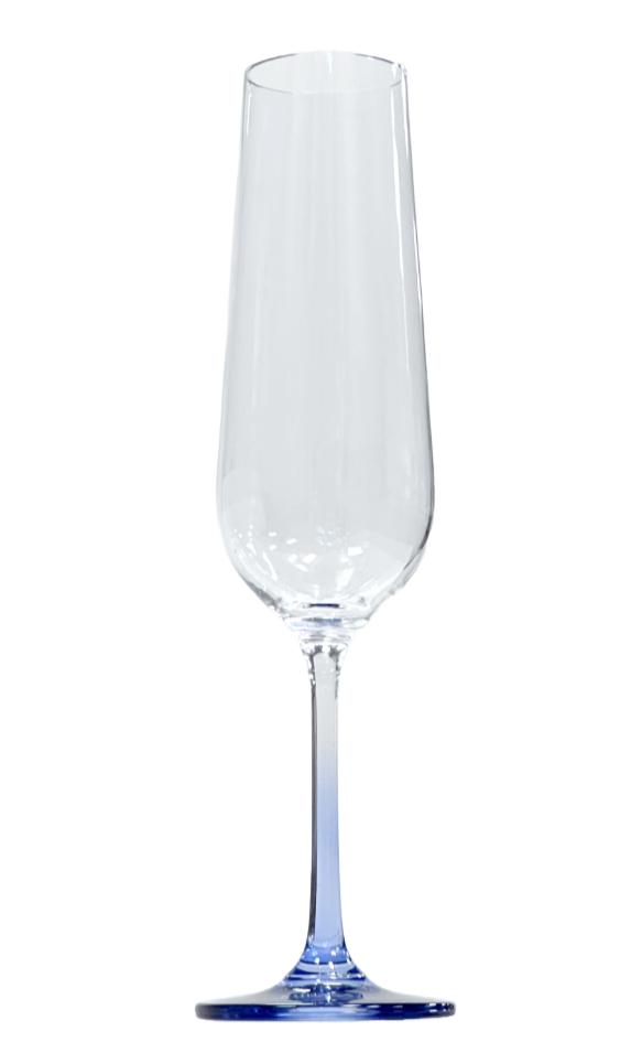 Champagne Glass Flute with Slate Blue Ombre Stem Mikasa Etched Signature on Base