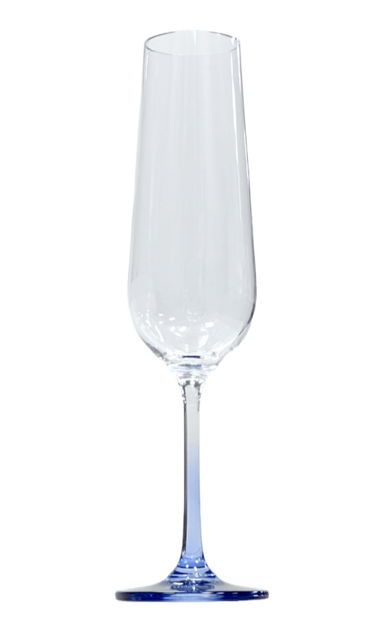 Champagne Glass Flute with Slate Blue Ombre Stem Mikasa Etched Signature on Base