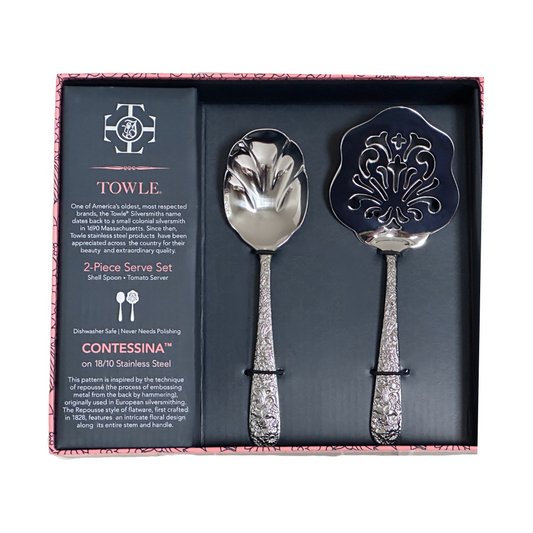 Towle Contessina 2 Piece Stainless Steel 18/10 Silver Flatware Serving Set New