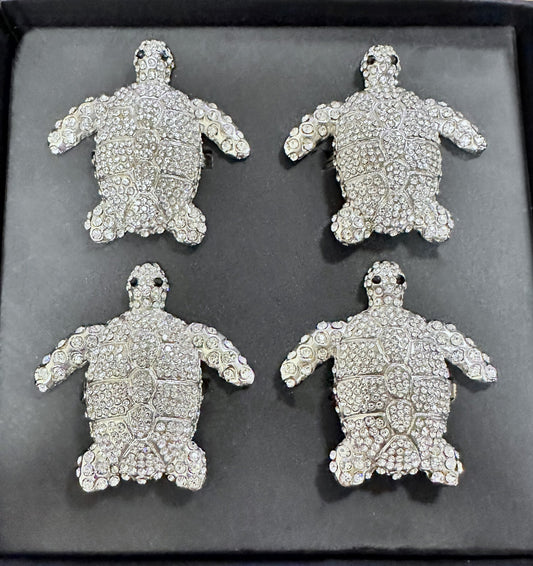 Napkin Rings Sea Life Silver Sparkling SEA TURTLE by Coastal Collection Set of 4