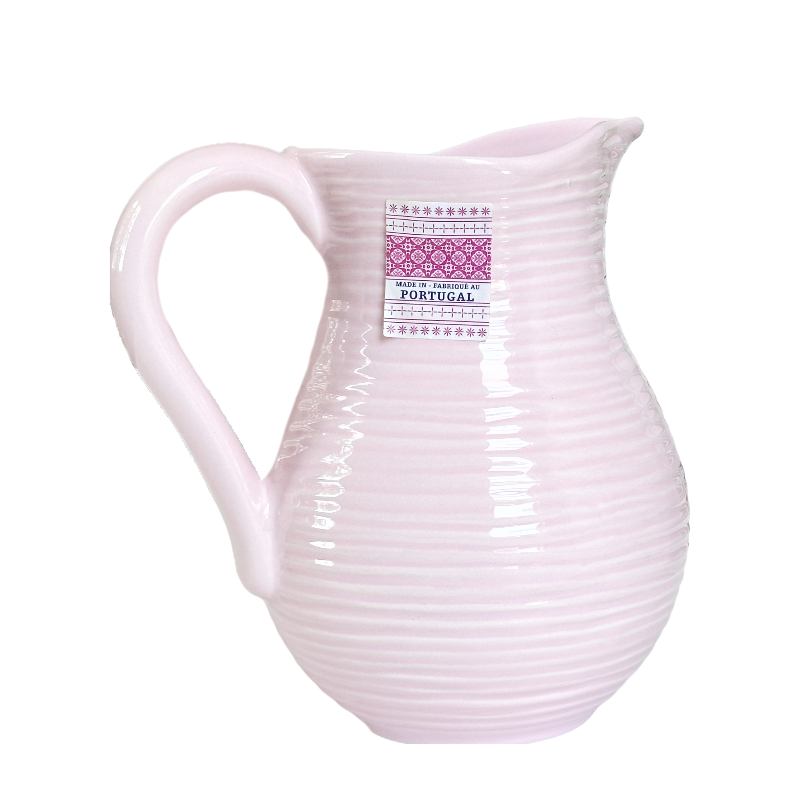 Wine Jug Water Jug, Pink Ceramic Handmade Pitcher w/Linear Horizontal Design