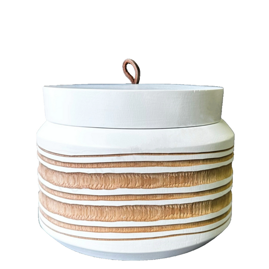 Decorative Box Tan & White Natural Woods Hand Carved & Hand Painted Leather Loop