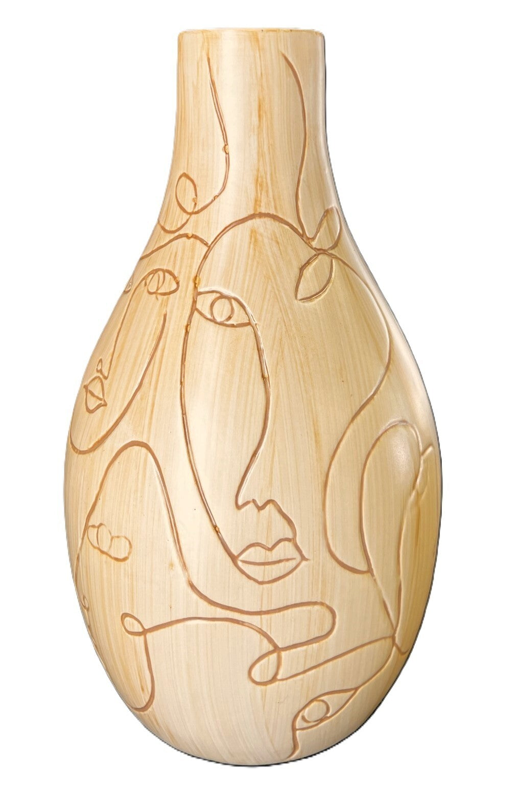 Vase Contemporary Ceramic Gold Yellow w/Faces, Eyes, Lips, by Faiancas Ideal