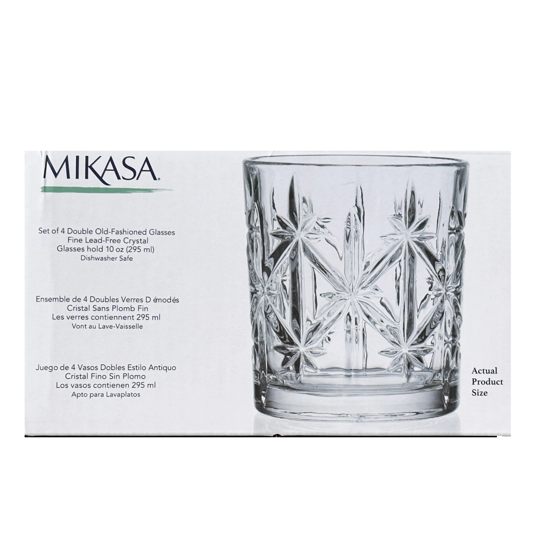 Mikasa Sydney Whiskey Double Old-Fashioned Cocktail Glass Etched Star Cut Set/4