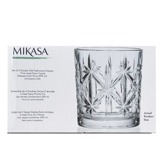 Mikasa Sydney Whiskey Double Old-Fashioned Cocktail Glass Etched Star Cut Set/4