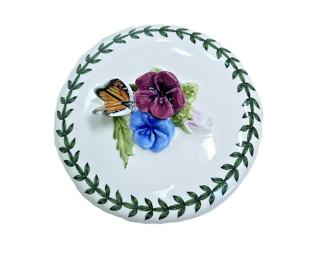 PORTMEIRION Trinket Box w/Lid Botanic Garden Bouquet Vibrant Flowers & Butterfly