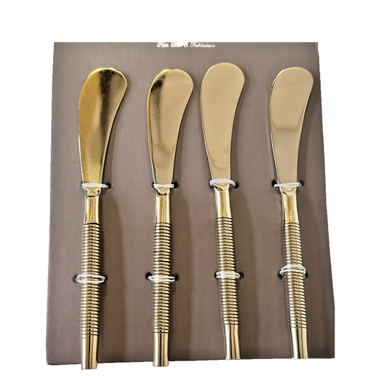 Butter, Cocktail, Dessert, Cheese Knife, Gold with Ribbed Handle Set/4 by BKP