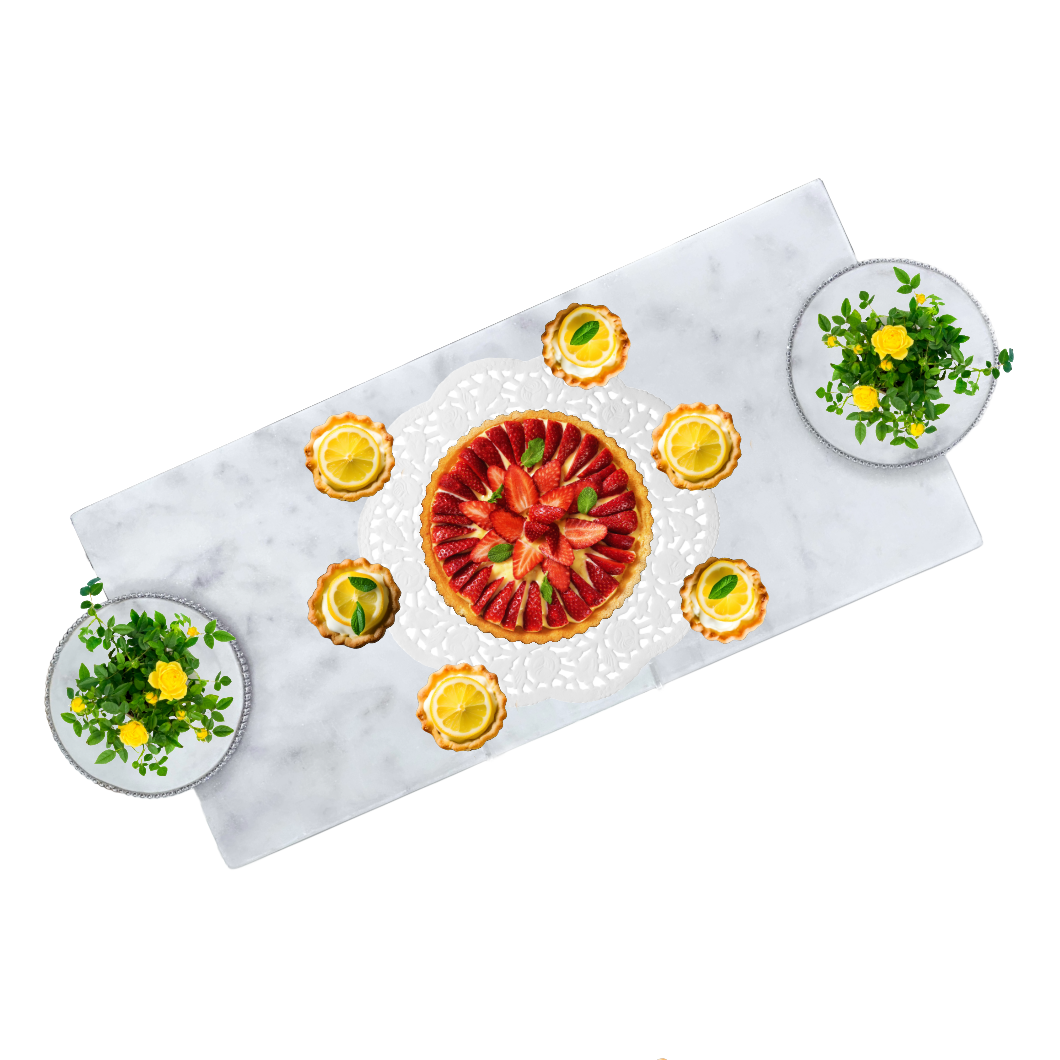 Marble Charcuterie Serving Board Dessert Tray 2 Raised Platforms w/Crystals 21x8