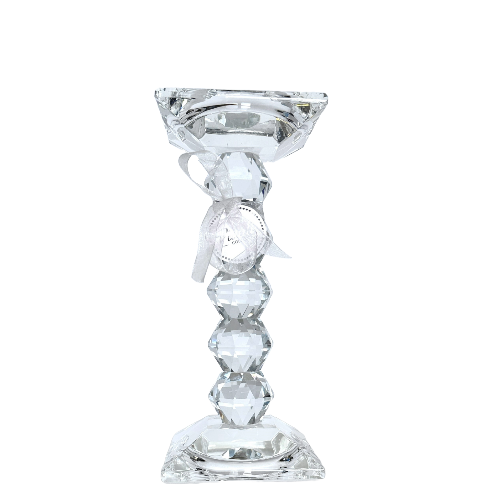 Vidali 8" Crystal Glass Pillar Candle Holder Tall Cascading Body on Square Base