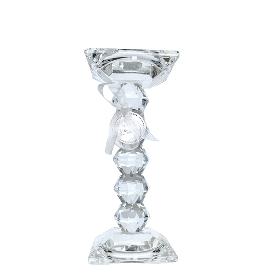 Vidali 8" Crystal Glass Pillar Candle Holder Tall Cascading Body on Square Base