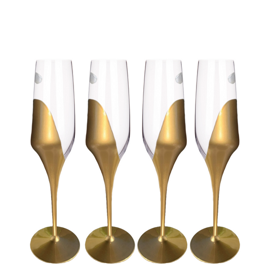 Champagne Flutes Gold Dipped Stemmed Glass, Handmade in Italy, 4 PC by Le Stelle