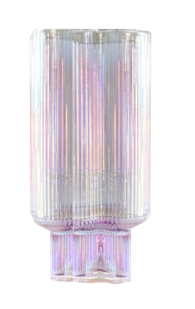 Flower Highball Glass Translucent Ribbed Texture Iridescent Finish Cleo & June