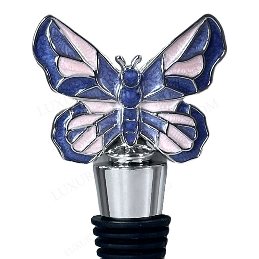 Wine Bottle Stopper Pink & Blue Tropical Butterfly w/Rubber Seal by Tommy Bahama