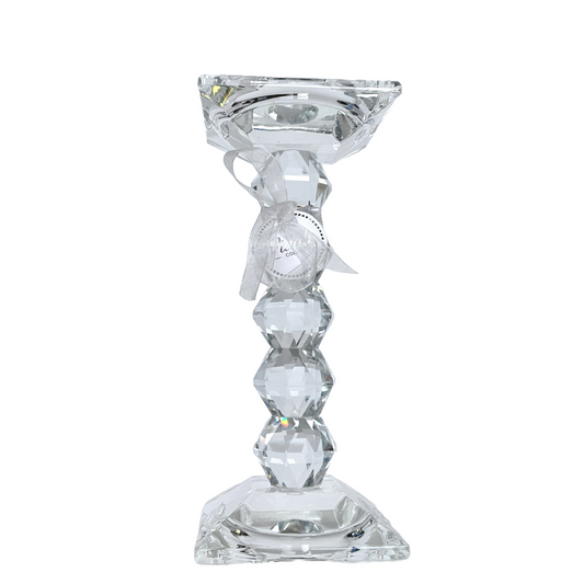 Vidali 8" Crystal Glass Pillar Candle Holder Tall Cascading Body on Square Base