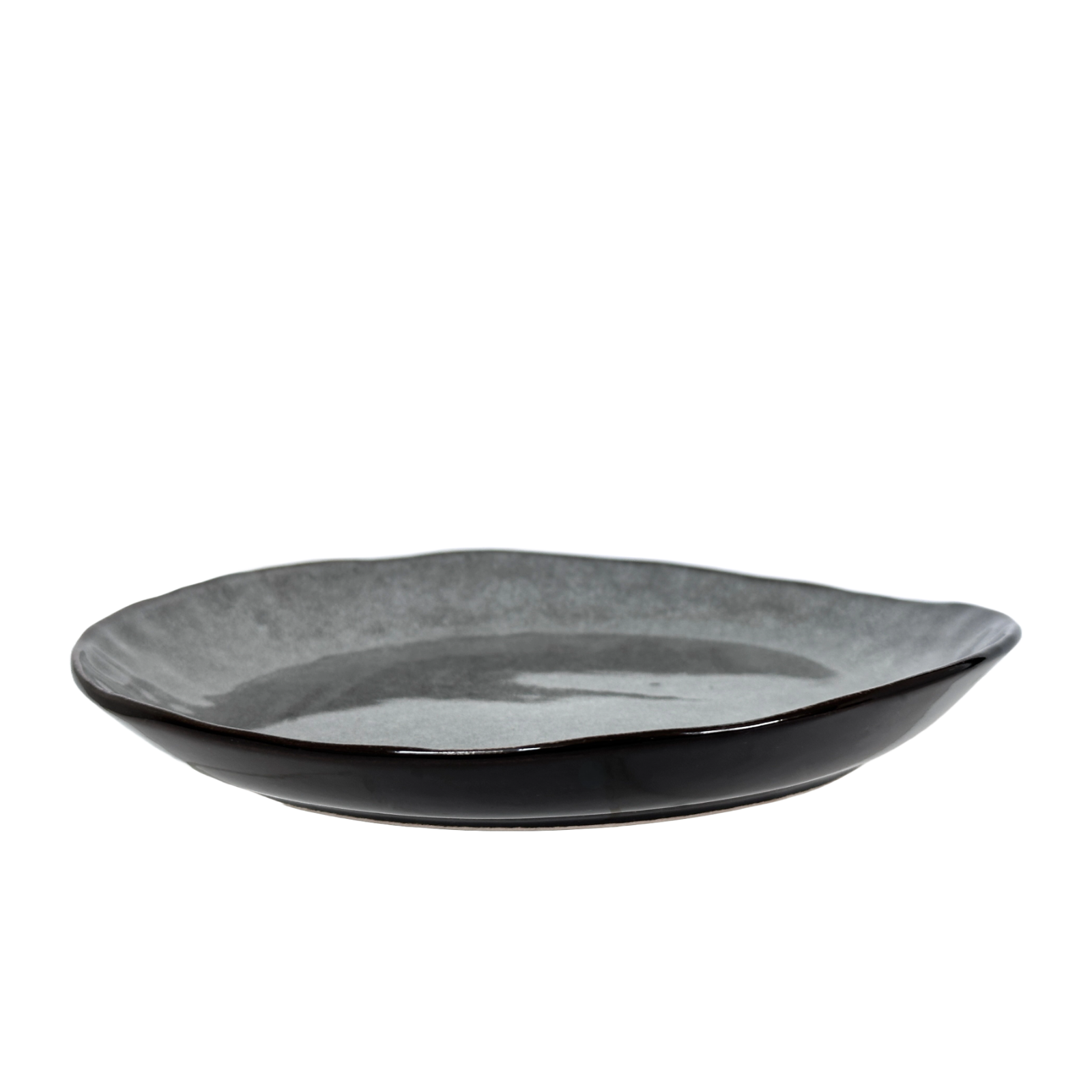 Asymmetrical Glazed Gray & Black Speckled Porcelain 9" Salad Plate Set/2 Modern