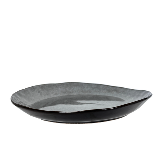 Asymmetrical Glazed Gray & Black Speckled Porcelain 9" Salad Plate Set/2 Modern