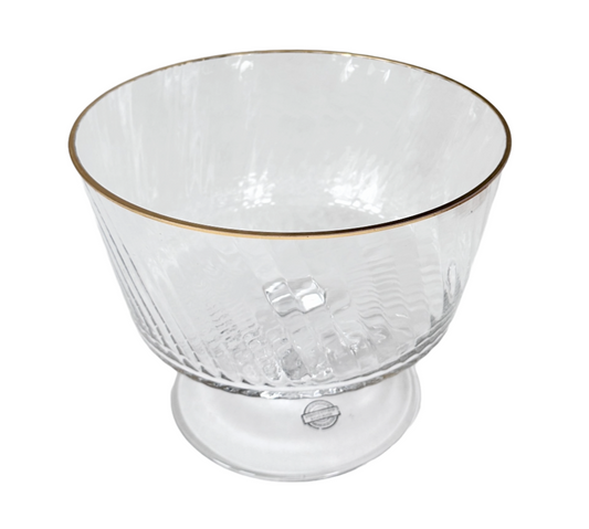 Clear Ribbed Glass Bowl on Pedestal with Gold Rim, for Trifle, Fruit, Salad 6x7"