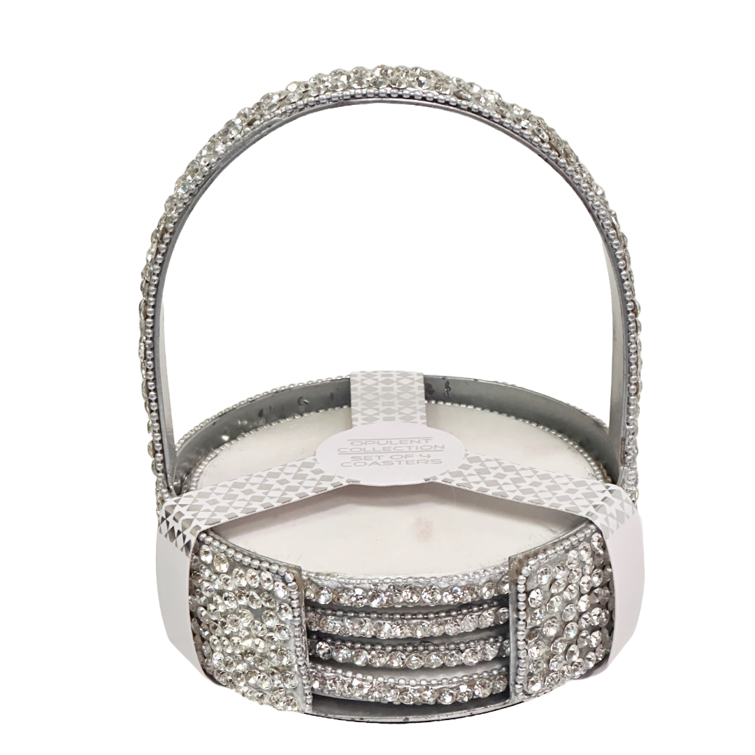 Crystal Rhinestone Drink Coasters & Carrying Case with Handle Covered In Bling