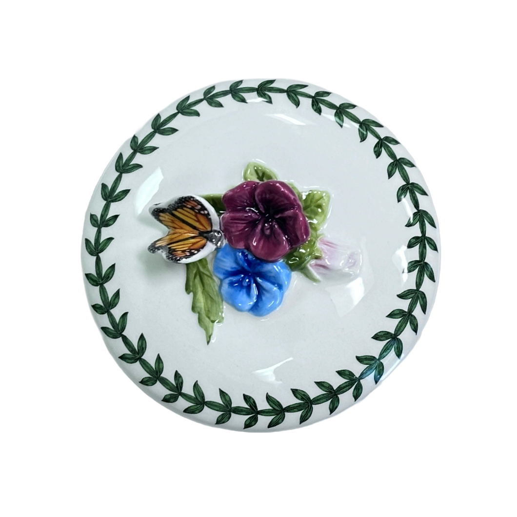 PORTMEIRION Trinket Box w/Lid Botanic Garden Bouquet Vibrant Flowers & Butterfly