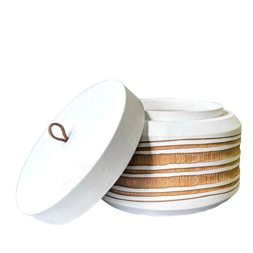 Decorative Box Tan & White Natural Woods Hand Carved & Hand Painted Leather Loop