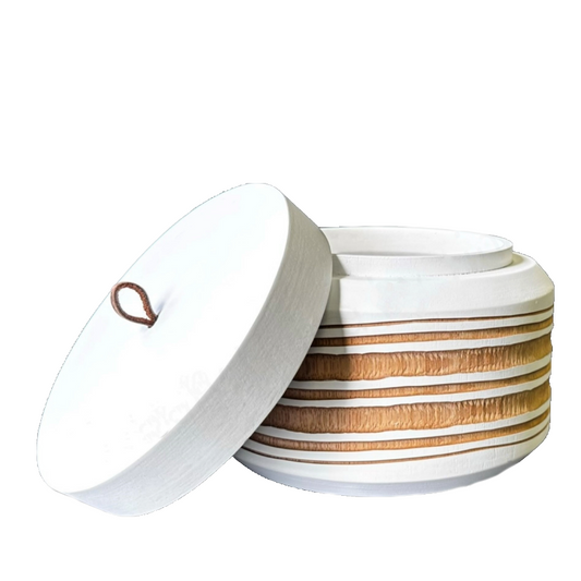 Decorative Box Tan & White Natural Woods Hand Carved & Hand Painted Leather Loop