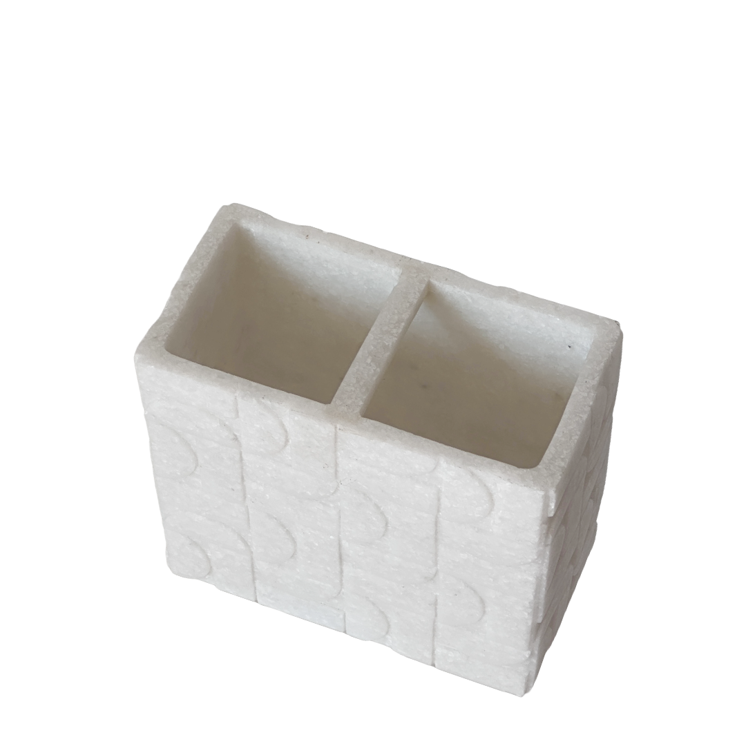 Toothbrush Holder Sleek White Geometric Pattern 2 Sided Decorative Freestanding