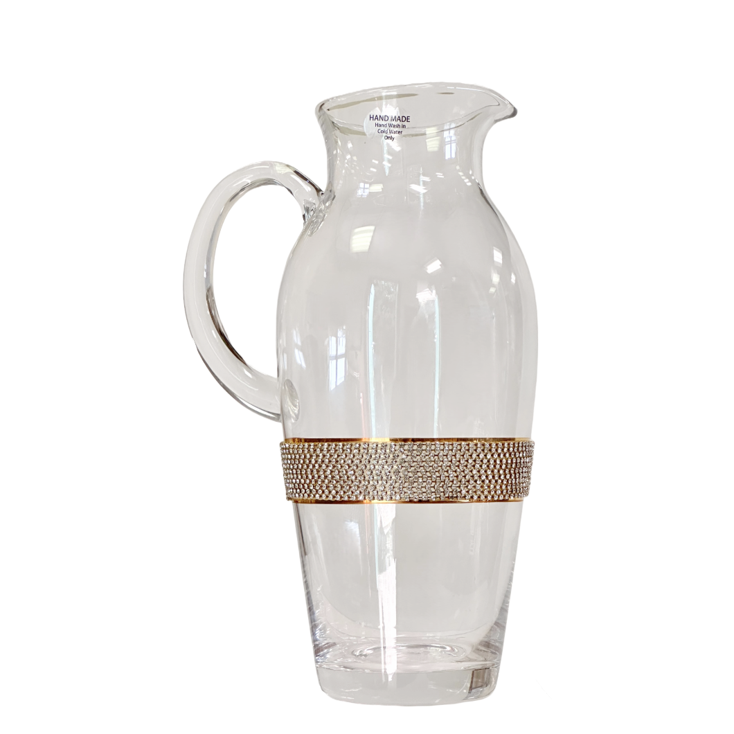 Wine Decanter /Carafe Pure Glass Pitcher w/Handle & Sparkling Gold Bling Belt